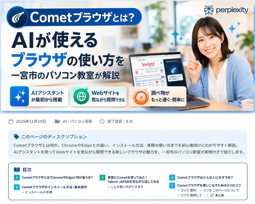 Cometブラウザとは？AIが使えるブラウザの使い方を一宮市のパソコン教室が解説